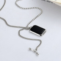 wholesale S925 Sterling Silver New Double-sided Square Pendant Necklace for Women, Minimalist and Cold Style Design, Stylish and Elegant Ins-inspired Sweater Chain-YL135/approx. 11.2g>925 silver