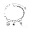 wholesale S925 Sterling Silver Cross Heart Bracelet, Trendy Ins Style, Personalized Woven Hip-Hop Fashion, Korean and Japanese Style-0-4