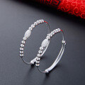 wholesale Metal material: s999 pure silver Baby bracelet with round beads, push-pull adjustable loop for infants and children, unisex, gift for full moon or first birthday-0-3