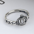 wholesale S925 Sterling Silver Crown Twist Open Adjustable Ring for Women, Korean Style Minimalist Fashion Trendy Thai Silver Internet Celebrity Ring-0-1