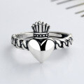 wholesale S925 Sterling Silver Vintage Antique Twist Heart Crown Ring, Chic Korean Style Fashion Women's Silver Jewelry-0-1