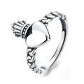 wholesale S925 Sterling Silver Vintage Antique Twist Heart Crown Ring, Chic Korean Style Fashion Women's Silver Jewelry-0-4