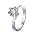 wholesale 925 Sterling Silver Smooth Twisted Shank Zircon Moissanite Snowflake Ring for Women, Export Korean Style Open Diamond Ring, D Color-0-4