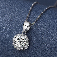 wholesale PT950 Plated, Sterling Silver S925, 1 Carat Moissanite Flower Bud Pendant Necklace for Women, Minimalist and High-End Silver Jewelry-1 carat (zircon) necklace 925 silver