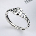 wholesale S925 sterling silver fashion retro pentagram rope braided open-ended ring for women, distressed irregular chain finger ring-0-0