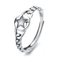 wholesale S925 sterling silver fashion retro pentagram rope braided open-ended ring for women, distressed irregular chain finger ring-0-4