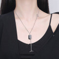 wholesale S925 Sterling Silver New Double-sided Square Pendant Necklace for Women, Minimalist and Cold Style Design, Stylish and Elegant Ins-inspired Sweater Chain-0-2