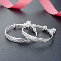 wholesale S999 Solid Silver Korean Baby Cartoon Zodiac Bracelet, A Pair of Dragon and Phoenix Auspicious Full Moon Baby Bracelet Accessories-A pair of baby bracelets (weighing approximately 20.7 grams)  999 silver