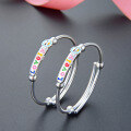 wholesale S999 Solid Silver Korean Style Cute Baby Bracelet Pair with Colorful Enamel Flowers LOVELY Infant Children's Bracelet Accessories-0-3