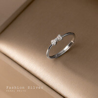 wholesale S925 Sterling Silver Minimalist Bow Ring with Diamond Accents, Simple Korean-style Lady-like Sweet Stacking Ring J8143-S925 silver ring silver opening adjustable