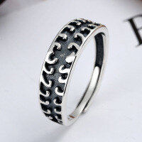 wholesale S925 Sterling Silver Vintage Pattern Engraved Totem Ring, Individualistic Fashion Hip Hop Street Style Punk Trendy Ring-YJ208/approx. 3.21g Adjustable opening