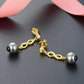 wholesale S925 Sterling Silver Korean Light Luxury Letter Black Pearl Earrings for Women, Long Minimalist Aloof Style Ear Drops-0-2