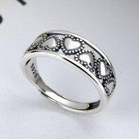 wholesale S925 Sterling Silver Korean-style Hollow-out Multi-layer Heart Minimalist Design Exquisite Ins Fashion Euro-American Retro Personality-YJ196/approx. 2.9g Adjustable opening