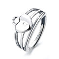 wholesale S925 Sterling Silver Vintage Distressed Double-Layered Wrapped Heart Ring, Women's CHIC Style Fashionable Heart-Shaped Hand Jewelry-0-3