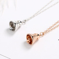wholesale S925 Sterling Silver Christmas Series Cute Double Bell Necklace for Women, Ins Minimalist Korean Style Elegant Collarbone Chain Creative Niche-YD068/approx. 2.1g/Platinum>925 Silver