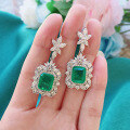 wholesale S925 Silver Simulated Emerald Gemstone Vintage Earrings Ring Pendant Gift Three-Piece Jewelry Set-0-3