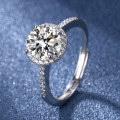 wholesale S925 Sterling Silver Cross-Border Luxury Round Halo Ring for Women, 50 Points to 1 Carat D Color, Matching Couple Wedding Band with Micro-Pave Setting-0-0