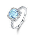 wholesale S925 Sterling Silver Manufacturer Direct Supply Light Luxury Blue Gemstone Ring for Women, Simply Set with Natural Topaz-0-9
