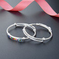 wholesale S999 Solid Silver Korean Style Cute Baby Bracelet Pair with Colorful Enamel Flowers LOVELY Infant Children's Bracelet Accessories-0-2