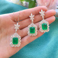 wholesale S925 Silver Simulated Emerald Gemstone Vintage Earrings Ring Pendant Gift Three-Piece Jewelry Set-0-1