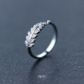 wholesale S925 Silver Women's Full Diamond Leaf Open Ring, Fresh and Sweet Leaf Ring, Tail Ring J0441-0-0