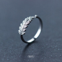 wholesale S925 Silver Women's Full Diamond Leaf Open Ring, Fresh and Sweet Leaf Ring, Tail Ring J0441-S925 silver ring silver