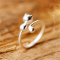 wholesale 925 Silver Women's Korean-style Fashion Cute Little Cat Ring Smooth Surface Open Ring J1458-0-0