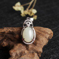 wholesale 925 Sterling Silver Ethnic Style Pendant with Hetian Jade, Comes with Certificate, Factory Direct Retro White Jade Necklace-0-5
