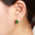 wholesale 925 sterling silver inlaid with cabochon Hetian jadeite earrings, certified ethnic retro Chinese-style jade earrings-0-2