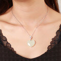 wholesale 925 Sterling Silver Inlaid Heart-Shaped White Jade Pendant with Certificate, Minimalist Ancient Style Necklace for Women-0-2