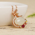 wholesale Rose Gold Plated 925 Silver Inlaid Fortuna Bag Hetian Jade Pendant for Women with Appraisal Certificate Ethnic Style Fortuna Bag Jade Necklace-0-6