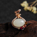 wholesale Rose Gold Plated 925 Silver Inlaid Fortuna Bag Hetian Jade Pendant for Women with Appraisal Certificate Ethnic Style Fortuna Bag Jade Necklace-0-5