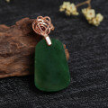 wholesale Rose gold plated 925 silver with Hetian jade pendant, certified, garnet inlaid jade plaque pendant necklace for women-0-1