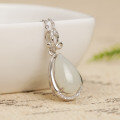wholesale 925 Sterling Silver with Certificate Flower Clasp Inlaid with Hetian Jade Pendant, Palace Ancient Style Necklace Water Drop White Jade Pendant for Women-0-6