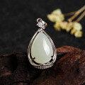 wholesale 925 Silver Inlaid Hetian Jade Pendant with Certificate, Retro Ethnic Style Hanfu Necklace, Waterdrop Gemstone Necklace-0-5
