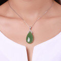wholesale 925 Sterling Silver Hetian Jade Pendant Inlaid with Natural and Elegant Drop-Shaped Green Jade, Women's Necklace-0-3