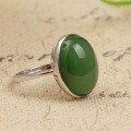 wholesale 925 Silver Inlaid Green Jade Ring with Appraisal Certificate, Large Cabochon Green Jade Ring, Hetian Jade Women's Ring, Openable-0-5