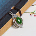 wholesale Sterling silver with natural jade pendant, hollowed-out pure silver jade necklace for women, ethnic style green jade pendant with certificate-0-5