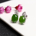 wholesale 925 Sterling Silver Inlaid with Hetian Jade Earrings for Women, with Certificate, Jasper Cabochon Stud Earrings, Fashionable Jade Jewelry Wholesale-0-5