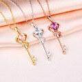 wholesale Metal material: Sterling silver plated with 18K gold Love Rumei colored gemstone sweater chain key necklace with sky blue topaz pendant accessory wholesale-0-1
