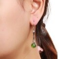 wholesale 925 Sterling Silver Fashionable Natural Hetian Jade Earrings with Certificate, Elegant Long Green Jade Ear Accessories-0-1