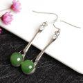 wholesale 925 Sterling Silver Fashionable Natural Hetian Jade Earrings with Certificate, Elegant Long Green Jade Ear Accessories-0-3