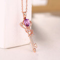 wholesale Metal material: Sterling silver plated with 18K gold Love Rumei colored gemstone sweater chain key necklace with sky blue topaz pendant accessory wholesale-0-2