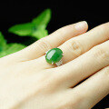 wholesale 925 Sterling Silver Inlaid with Hetian Jade Ring with Certificate, Simple and Elegant Domineering Large Cabochon Jasper Openable Women's Ring-0-2