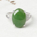 wholesale 925 Sterling Silver Inlaid with Hetian Jade Ring with Certificate, Simple and Elegant Domineering Large Cabochon Jasper Openable Women's Ring-0-0