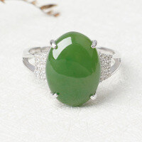 wholesale 925 Sterling Silver Inlaid with Hetian Jade Ring with Certificate, Simple and Elegant Domineering Large Cabochon Jasper Openable Women's Ring-Jade 10*14mm opening adjustable