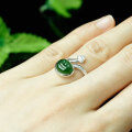 wholesale 925 Sterling Silver Inlaid with Hetian Jade Open-Ended Green Jade Ring for Women, Wholesale Jade Ruyi Silver-Wrapped Jade Ring-0-3