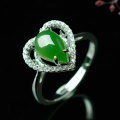 wholesale 925 Silver Hollow Openwork Inlaid Green Jade Ring with Certificate Adjustable Waterdrop Heart-shaped Zircon Green Jade Openable Women's Ring-0-1