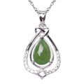 wholesale 925 Silver Inlaid Green Jade Pendant with Certificate, Fashionable Hollow-Out Jade Waterdrop Necklace Pendant for Wholesale-0-4