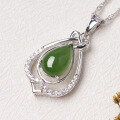 wholesale 925 Silver Inlaid Green Jade Pendant with Certificate, Fashionable Hollow-Out Jade Waterdrop Necklace Pendant for Wholesale-0-5